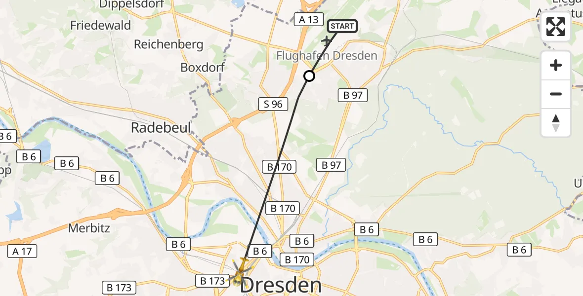 Flugroute Rettungshubschrauber Dresden Flughafen - Dresden, 30 Juni 2026, 12:26