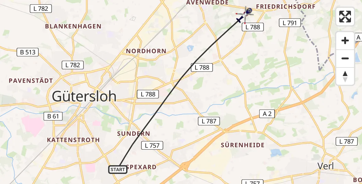 Flugroute Polizeihubschrauber Gütersloh - Gütersloh, 30 Juni 2026, 12:27