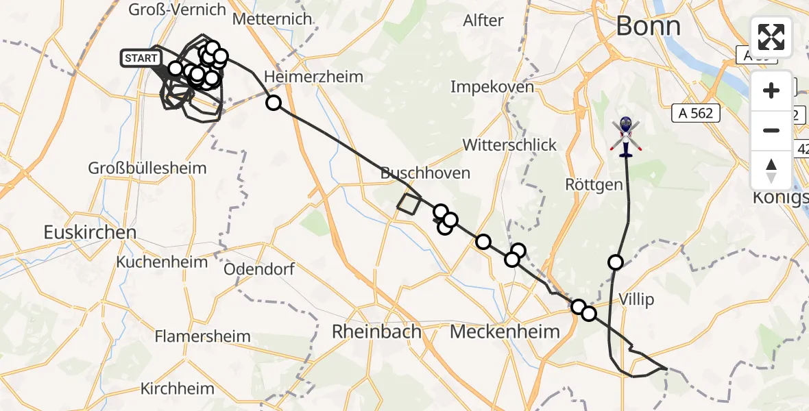 Flugroute Polizeihubschrauber Weilerswist - Bonn, 30 Juni 2026, 12:35