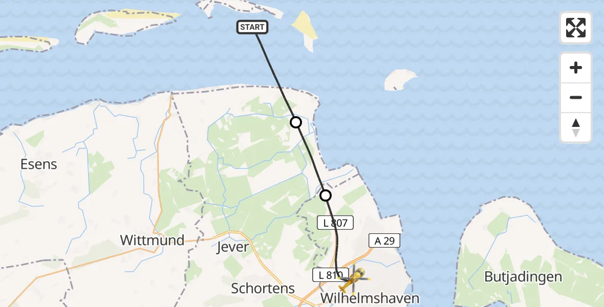 Flugroute Ambulanzhubschrauber Noordzee - Wilhelmshaven, 30 Juni 2026, 12:35