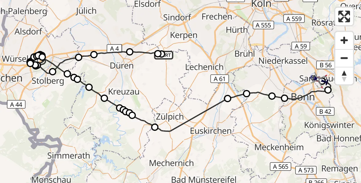 Flugroute Polizeihubschrauber Kerpen - Bonn-Hangelar Flugplatz, 30 Juni 2026, 12:38