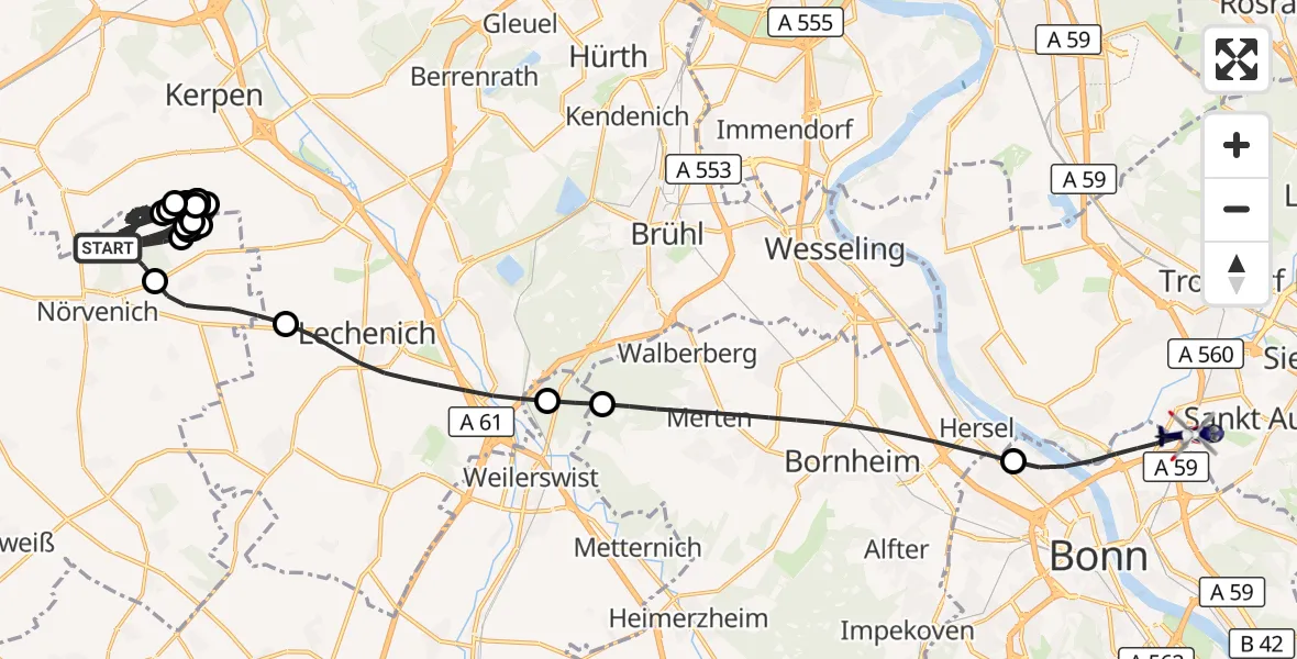 Flugroute Polizeihubschrauber Militärflugplatz Nörvenich - Sankt Augustin, 30 Juni 2026, 12:39