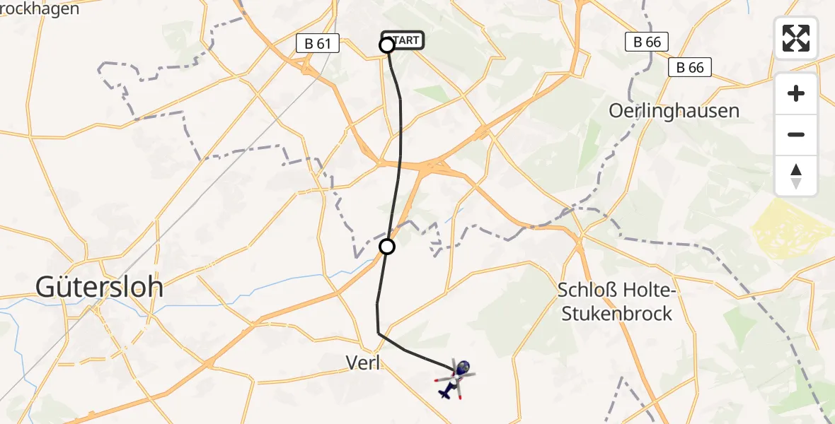 Flugroute Polizeihubschrauber Luftrettungszentrum Bielefeld - Verl, 30 Juni 2026, 12:40