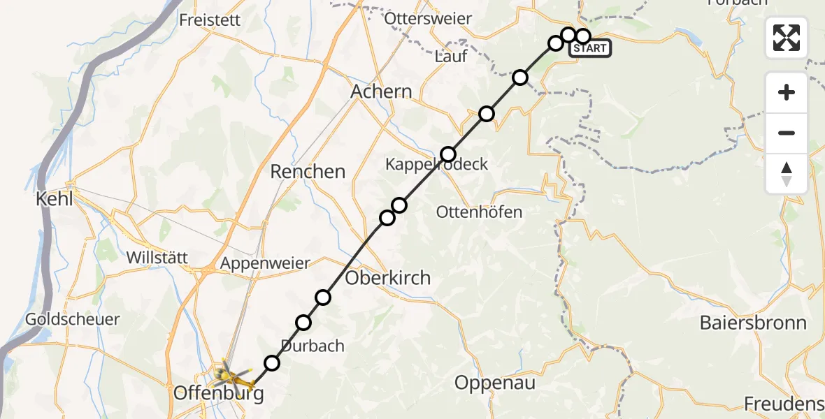 Flugroute Rettungshubschrauber Forbach - Offenburg, 30 Juni 2026, 12:40