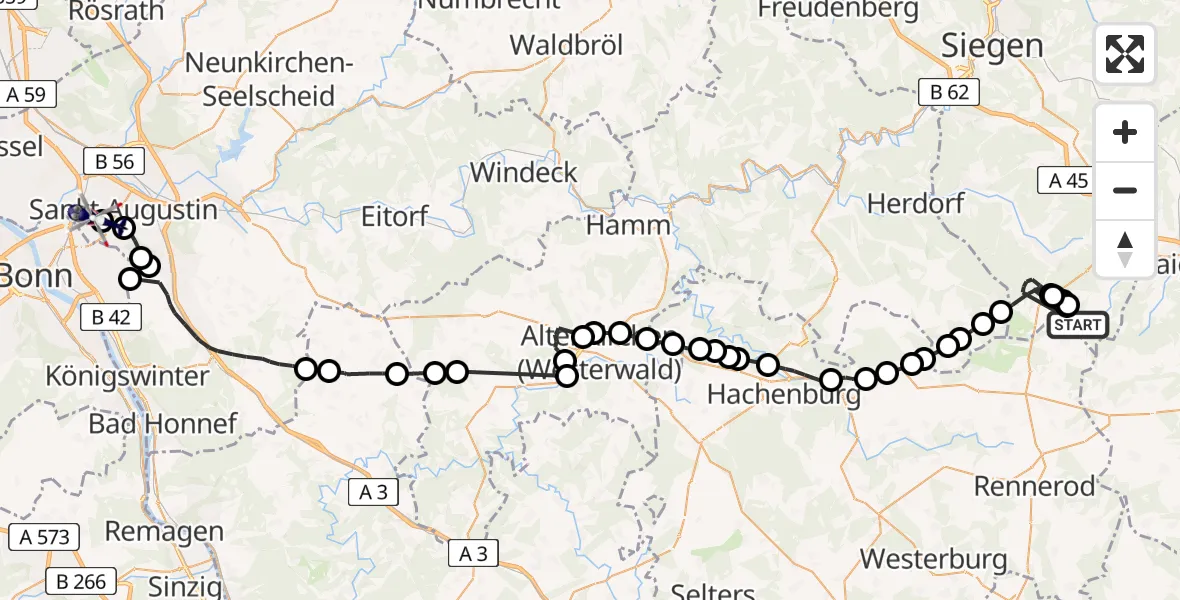 Flugroute Polizeihubschrauber Burbach - Bonn-Hangelar Flugplatz, 30 Juni 2026, 12:41