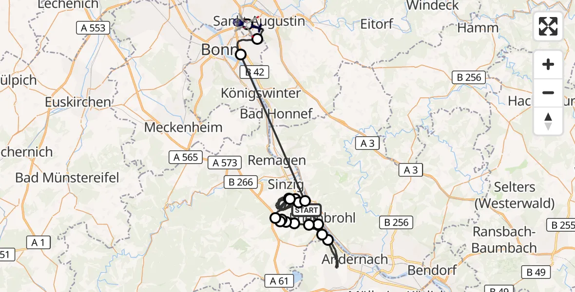 Flugroute Polizeihubschrauber Bad Breisig - Bonn-Hangelar Flugplatz, 30 Juni 2026, 12:44