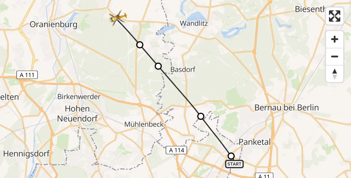 Flugroute Rettungshubschrauber Helios Clinic Berlin-Buch - Oranienburg, 30 Juni 2026, 12:49