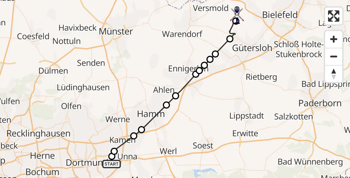 Flugroute Polizeihubschrauber Dortmund Flughafen - Halle (Westf.), 30 Juni 2026, 12:53