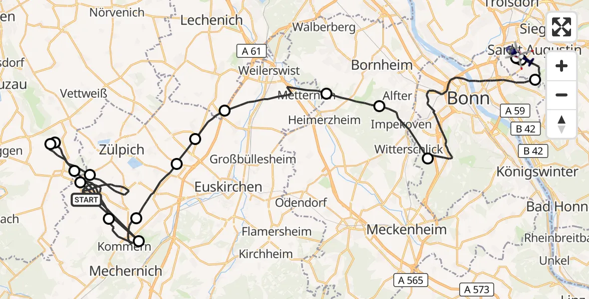 Flugroute Polizeihubschrauber Zülpich - Sankt Augustin, 30 Juni 2026, 12:56