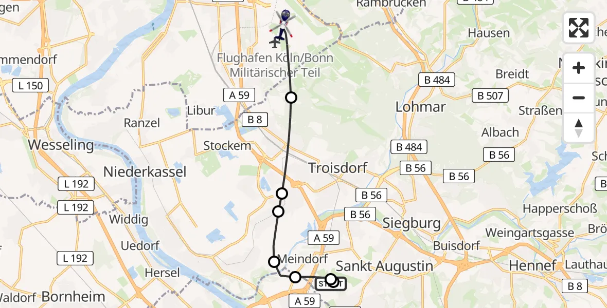 Flugroute Polizeihubschrauber Sankt Augustin - Köln Bonn Flughafen, 30 Juni 2026, 12:57