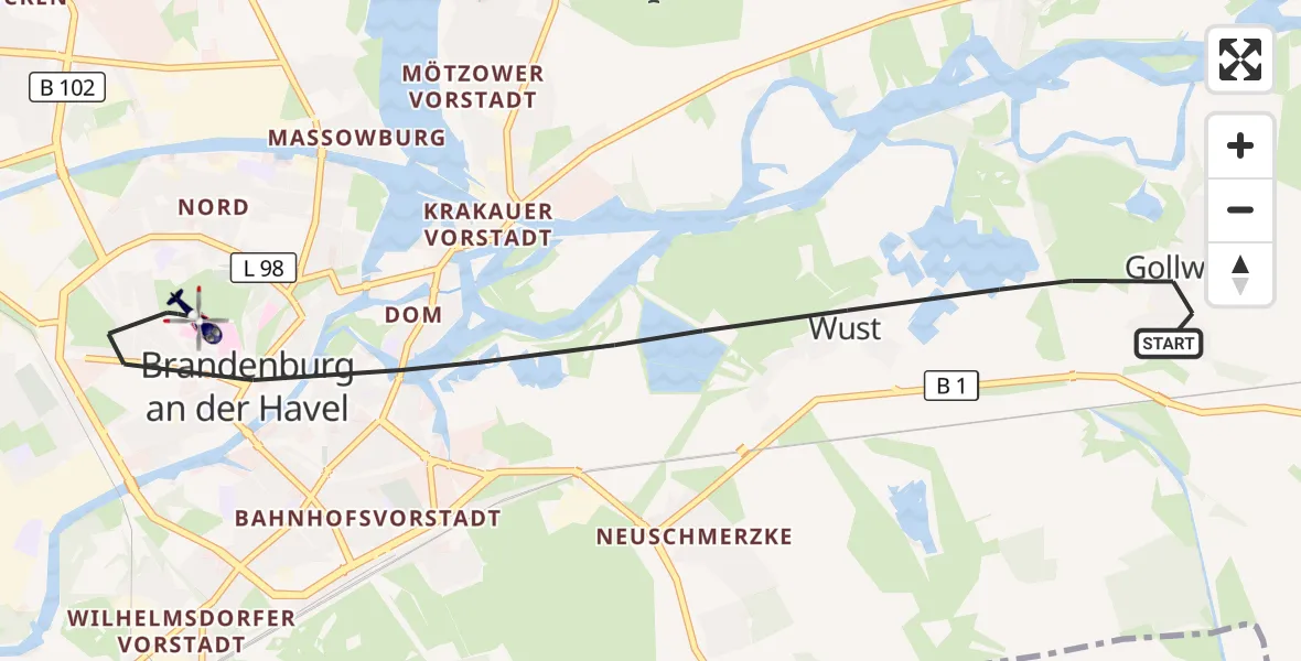 Flugroute Polizeihubschrauber Brandenburg an der Havel - Brandenburg an der Havel, 30 Juni 2026, 12:57