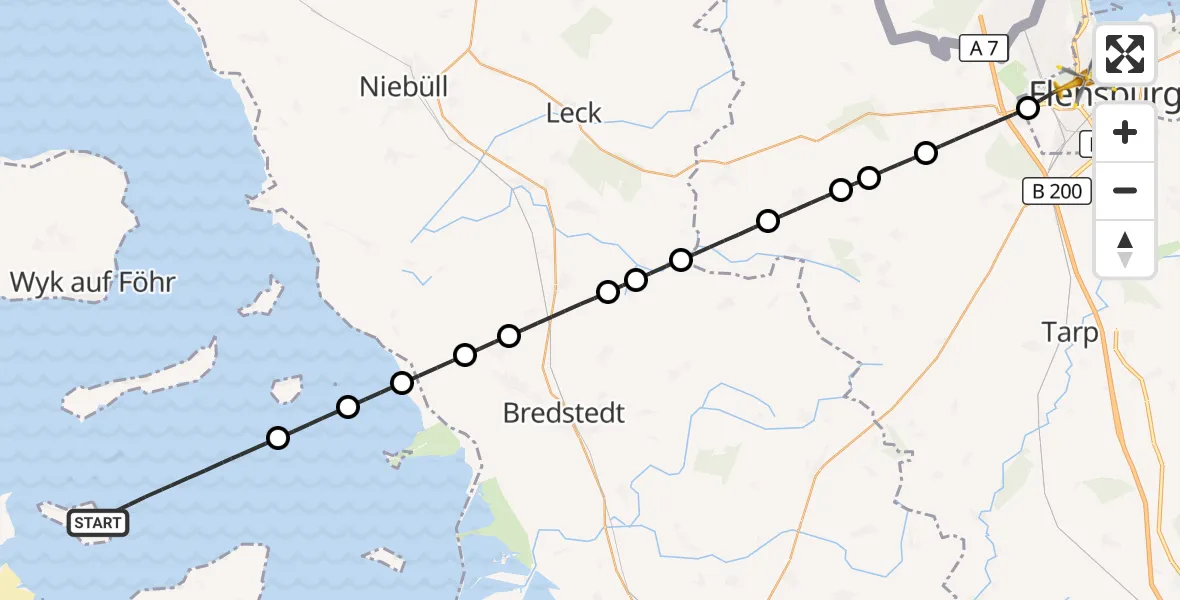 Flugroute Rettungshubschrauber Hallig Hooge - Flensburg, 30 Juni 2026, 13:08