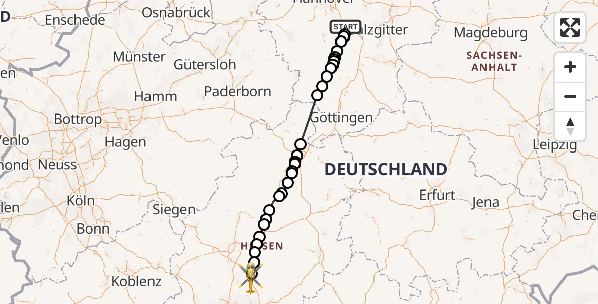 Flugroute Ambulanzhubschrauber Hildesheim - Echzell, 30 Juni 2026, 13:08