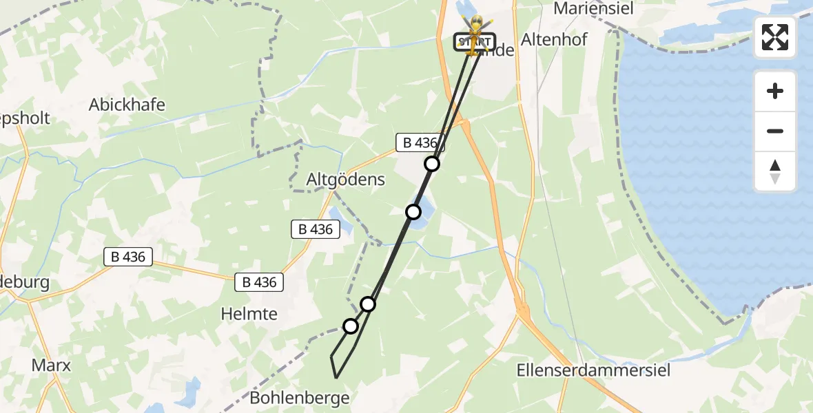 Flugroute Rettungshubschrauber Sande - Sande, 30 Juni 2026, 13:16