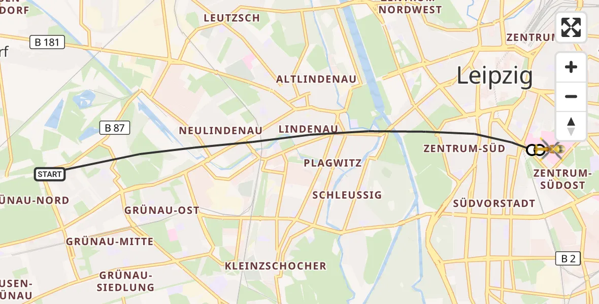 Flugroute Rettungshubschrauber Leipzig - Leipzig University Hospital Heliport 1, 30 Juni 2026, 13:20