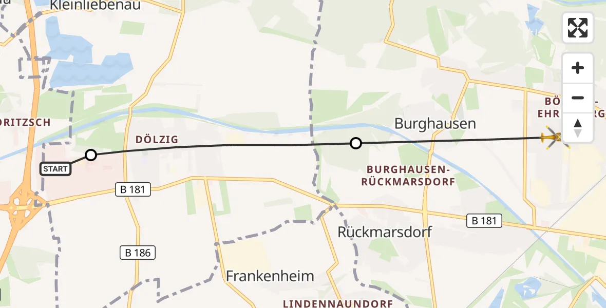 Flugroute Rettungshubschrauber ADAC Air Rescue Station Leipzig/Schkeuditz-Dölzig Hubschrauberlandeplatz (Christoph 61) - Leipzig, 30 Juni 2026, 13:23