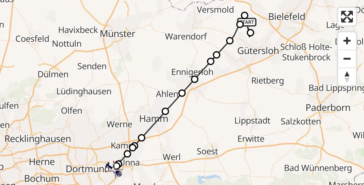 Flugroute Polizeihubschrauber Steinhagen - Dortmund Flughafen, 30 Juni 2026, 13:23