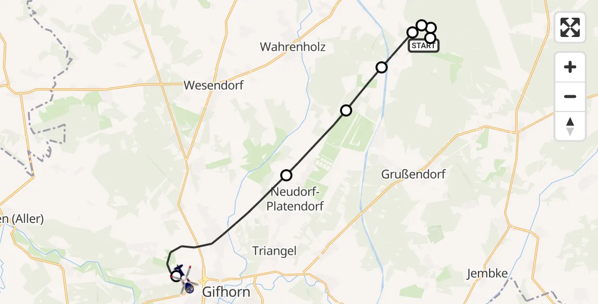 Flugroute Polizeihubschrauber Wittingen - Gifhorn Bundespolizei Hubschrauberlandeplatz, 30 Juni 2026, 13:36