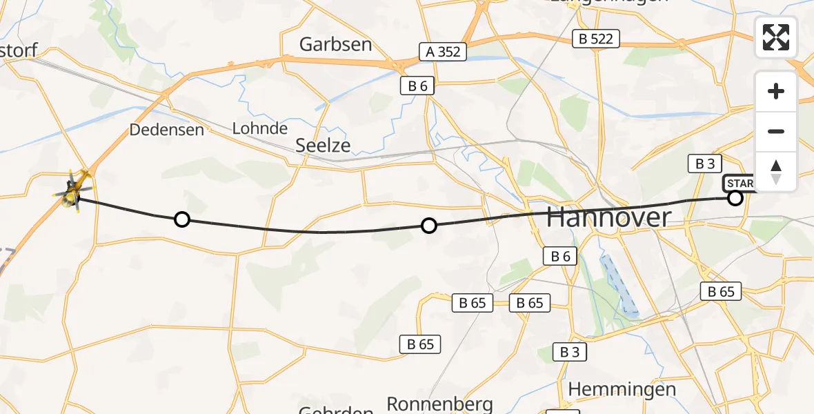 Flugroute Rettungshubschrauber Hannover Luftrettung Hubschrauberlandeplatz (Christoph 4) - Wunstorf, 30 Juni 2026, 13:39