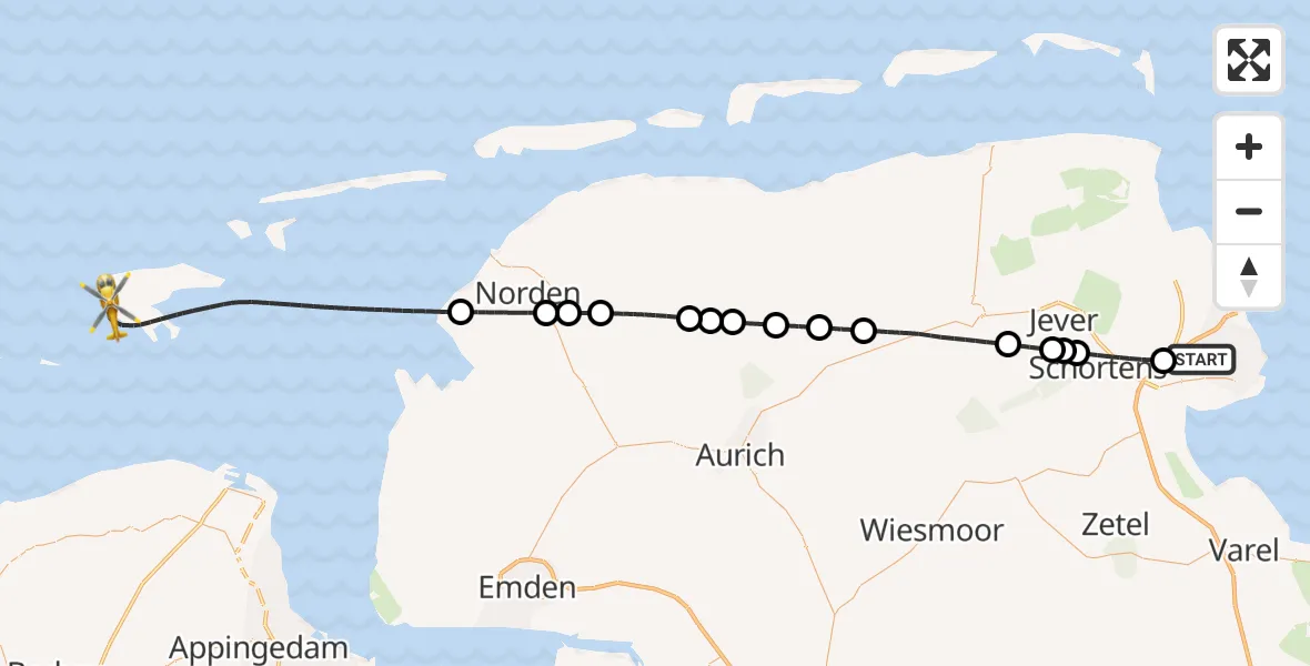 Flugroute Ambulanzhubschrauber Wilhelmshaven - Borkum Island Hospital Hubschrauberlandeplatz, 30 Juni 2026, 13:41