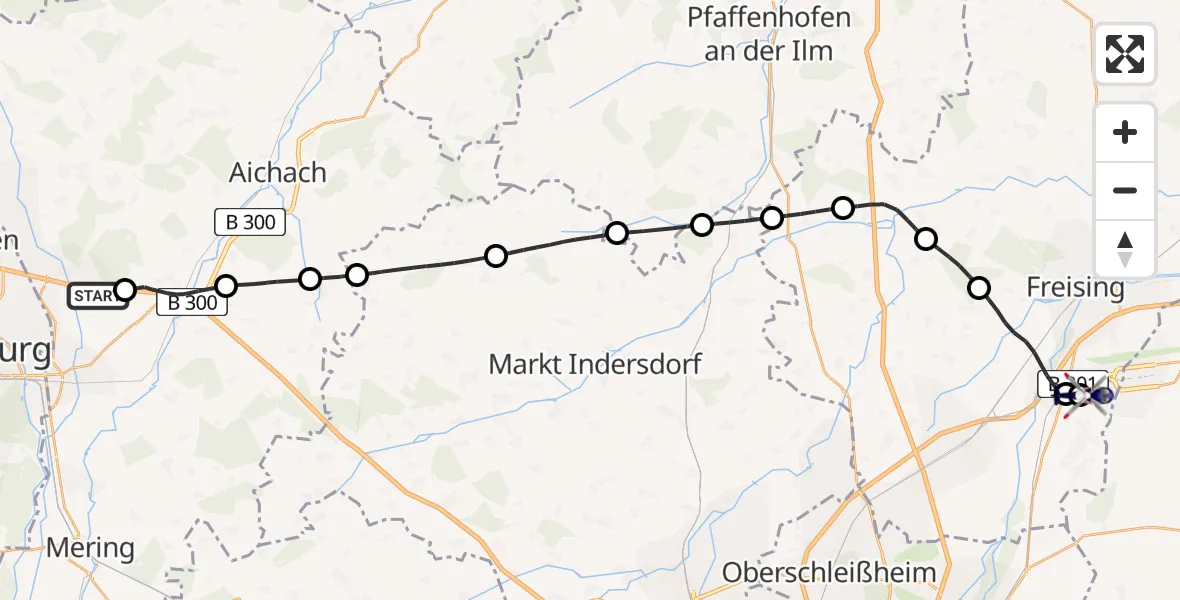 Flugroute Polizeihubschrauber Friedberg - München Flughafen, 30 Juni 2026, 13:41