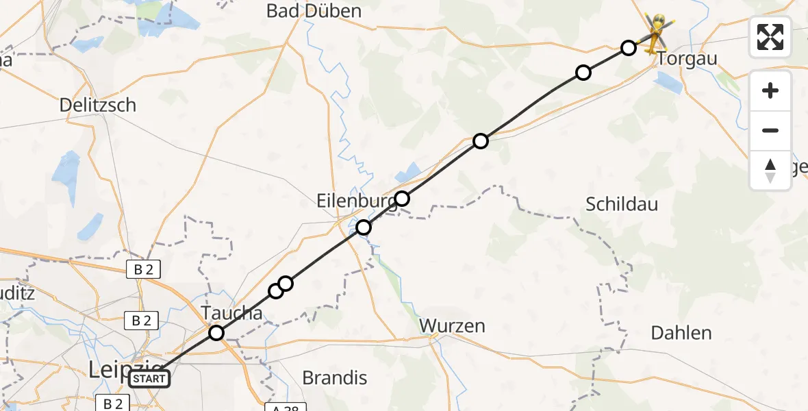 Flugroute Rettungshubschrauber Leipzig - Torgau, 30 Juni 2026, 13:53