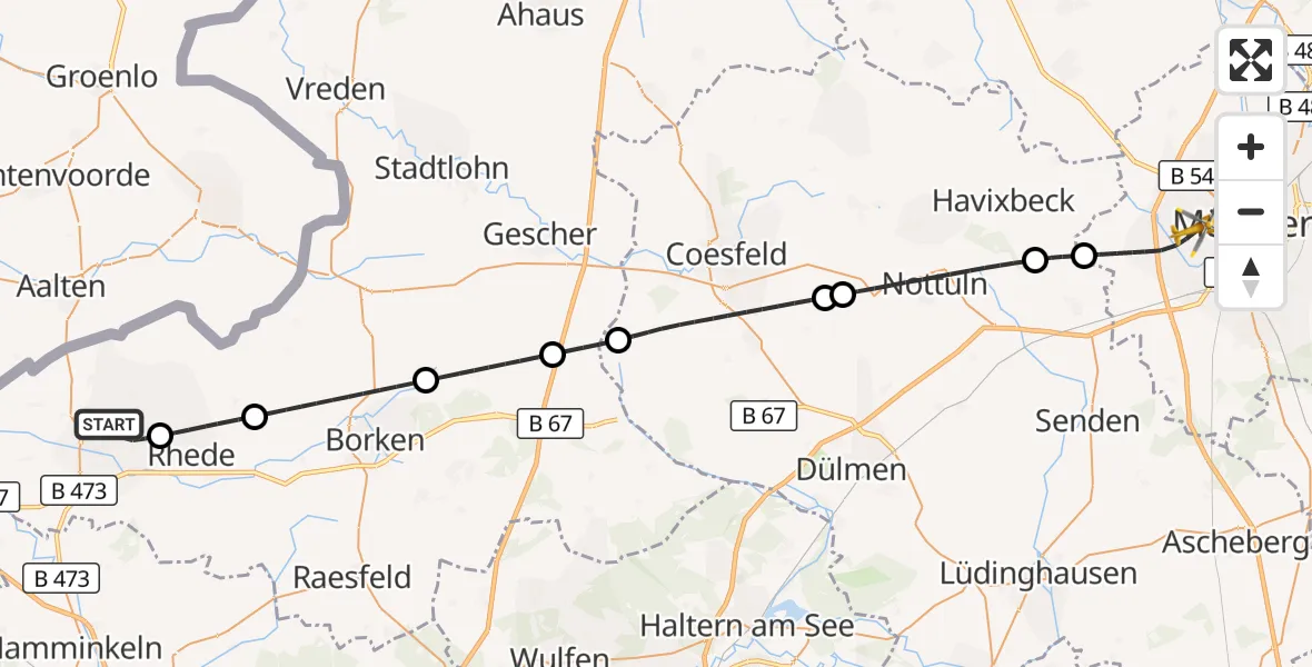 Flugroute Ambulanzhubschrauber Bocholt - Münster, 30 Juni 2026, 13:58
