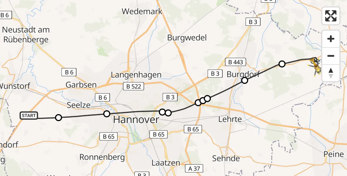 Flugroute Rettungshubschrauber Barsinghausen - Uetze, 30 Juni 2026, 14:04