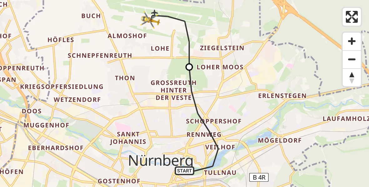 Flugroute Rettungshubschrauber Nürnberg - Flughafen Nuremberg, 30 Juni 2026, 14:04