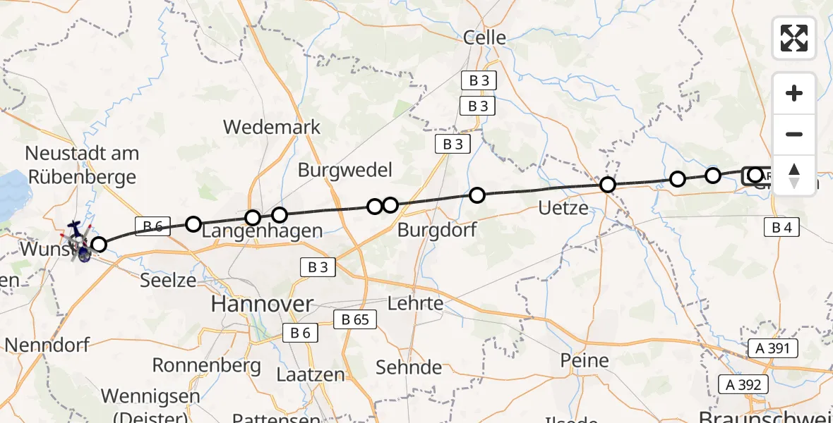 Flugroute Polizeihubschrauber Gifhorn Bundespolizei Hubschrauberlandeplatz - Wunstorf, 30 Juni 2026, 14:08