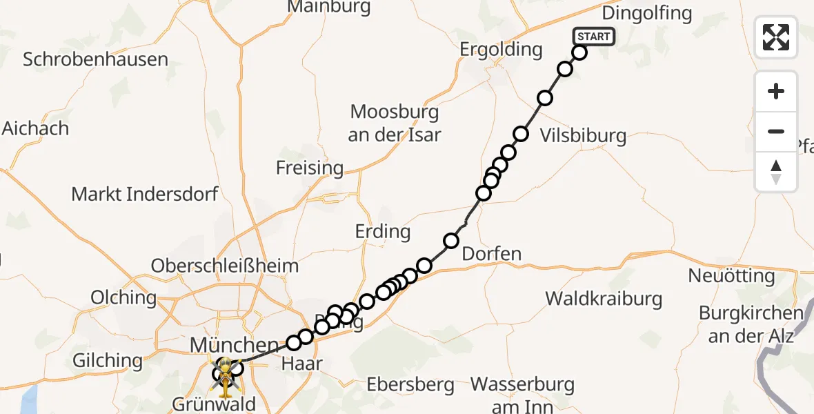 Flugroute Rettungshubschrauber Niederviehbach - ADAC Air Rescue Center Hubschrauberlandeplatz (Christoph 1), 30 Juni 2026, 14:14