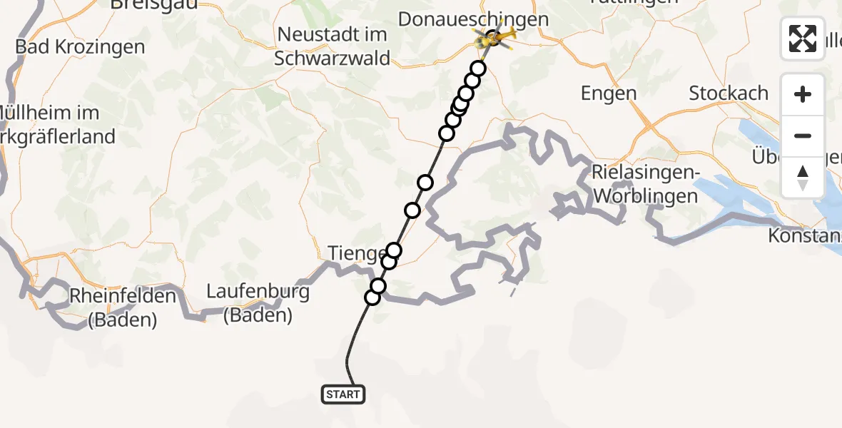 Flugroute Ambulanzhubschrauber Birrfeld Airfield - Donaueschingen, 30 Juni 2026, 14:14