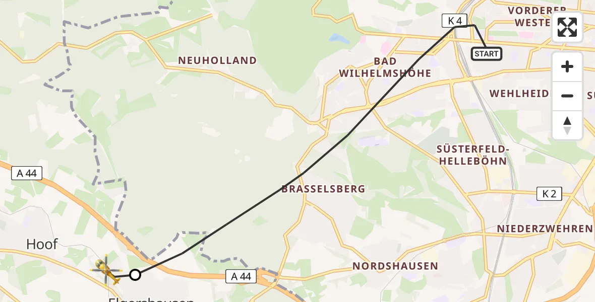 Flugroute Rettungshubschrauber Kassel - Schauenburg, 30 Juni 2026, 14:17
