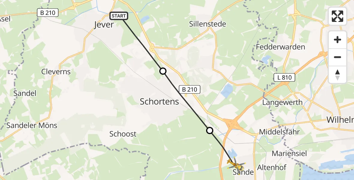 Flugroute Rettungshubschrauber Jever - Sande, 30 Juni 2026, 14:24