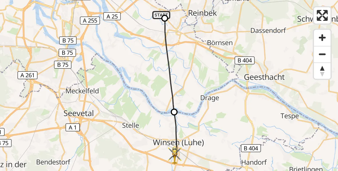 Flugroute Ambulanzhubschrauber Christoph Hansa ADAC Hubschrauberlandeplatz - Winsen (Luhe), 30 Juni 2026, 14:36