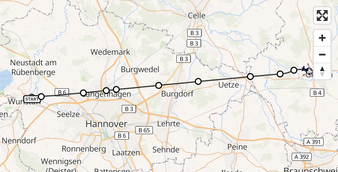 Flugroute Polizeihubschrauber Wunstorf - Gifhorn Bundespolizei Hubschrauberlandeplatz, 30 Juni 2026, 14:43