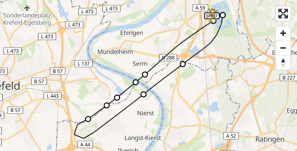 Flugroute Rettungshubschrauber Duisburg Air Rescue Hubschrauberlandeplatz (Christoph 9) - Duisburg Air Rescue Hubschrauberlandeplatz (Christoph 9), 30 Juni 2026, 14:44