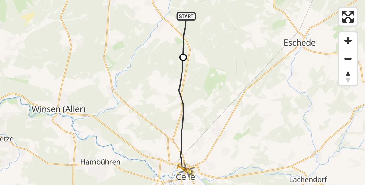 Flugroute Rettungshubschrauber Bergen - Celle, 30 Juni 2026, 14:59