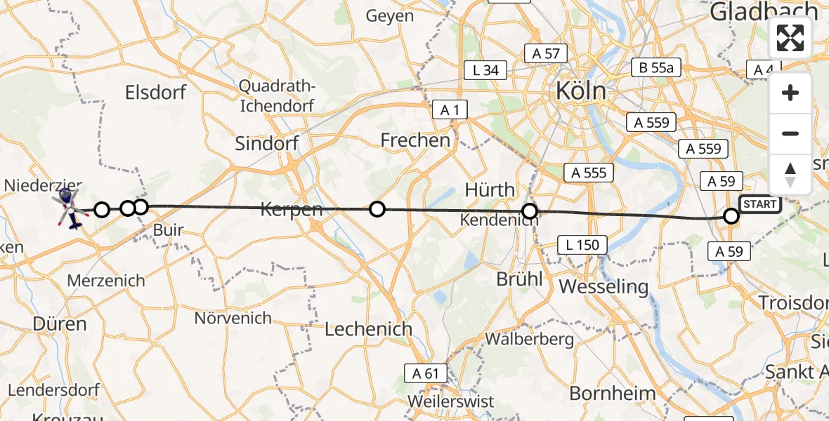 Flugroute Polizeihubschrauber Köln Bonn Flughafen - Niederzier, 30 Juni 2026, 14:59