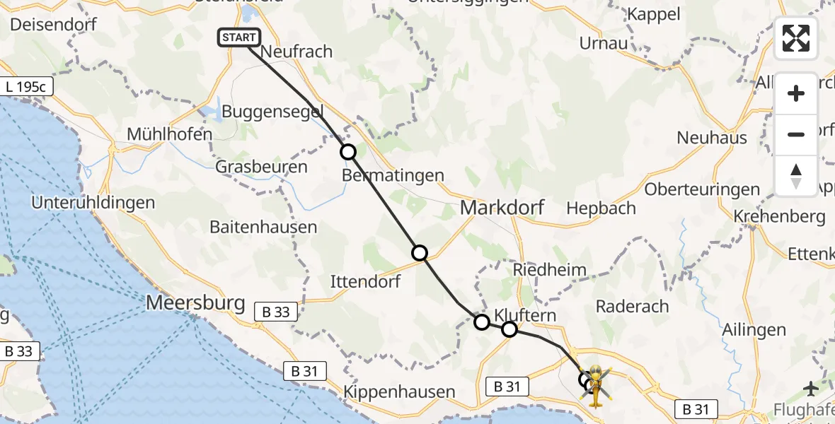 Flugroute Rettungshubschrauber Salem - Friedrichshafen Hospital, 30 Juni 2026, 15:21
