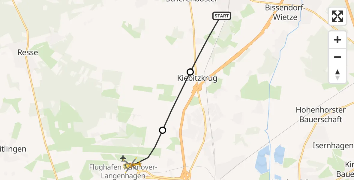 Flugroute Rettungshubschrauber Wedemark - Flughafen Hannover, 30 Juni 2026, 15:22