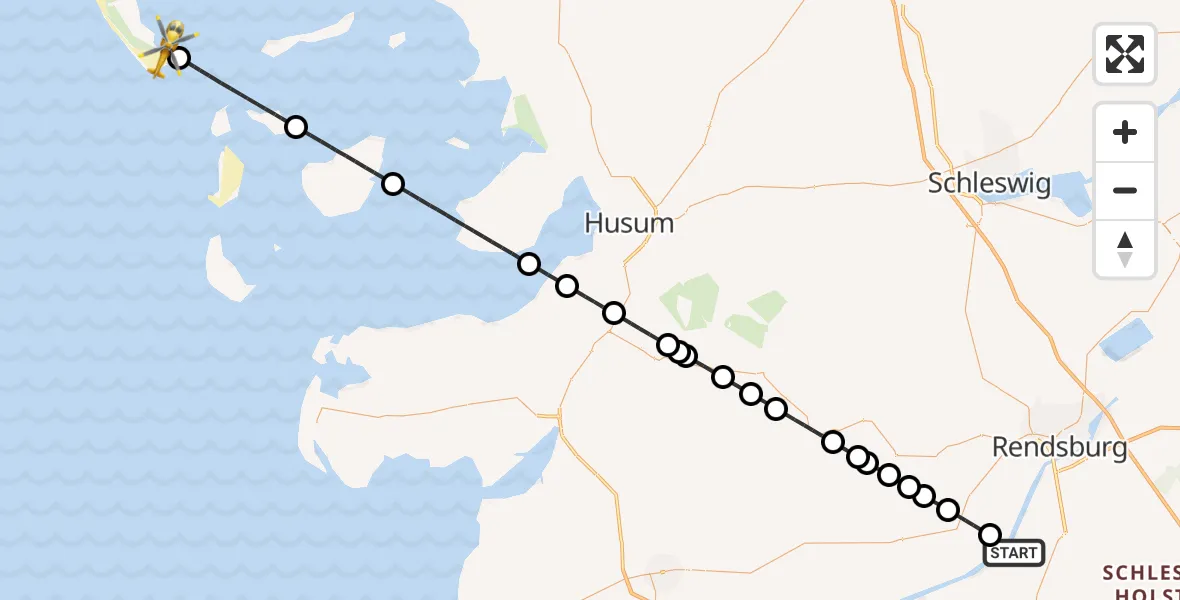 Flugroute Ambulanzhubschrauber Hörsten - Wittdün auf Amrum, 30 Juni 2026, 15:23