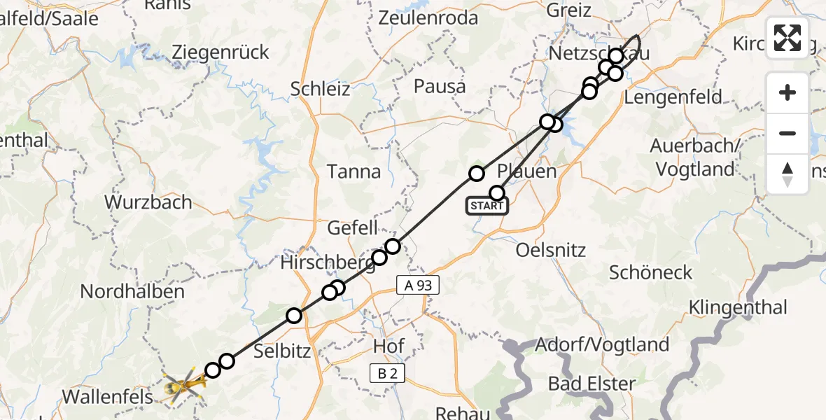 Flugroute Rettungshubschrauber Weischlitz - Schwarzenbach a.Wald, 30 Juni 2026, 15:48