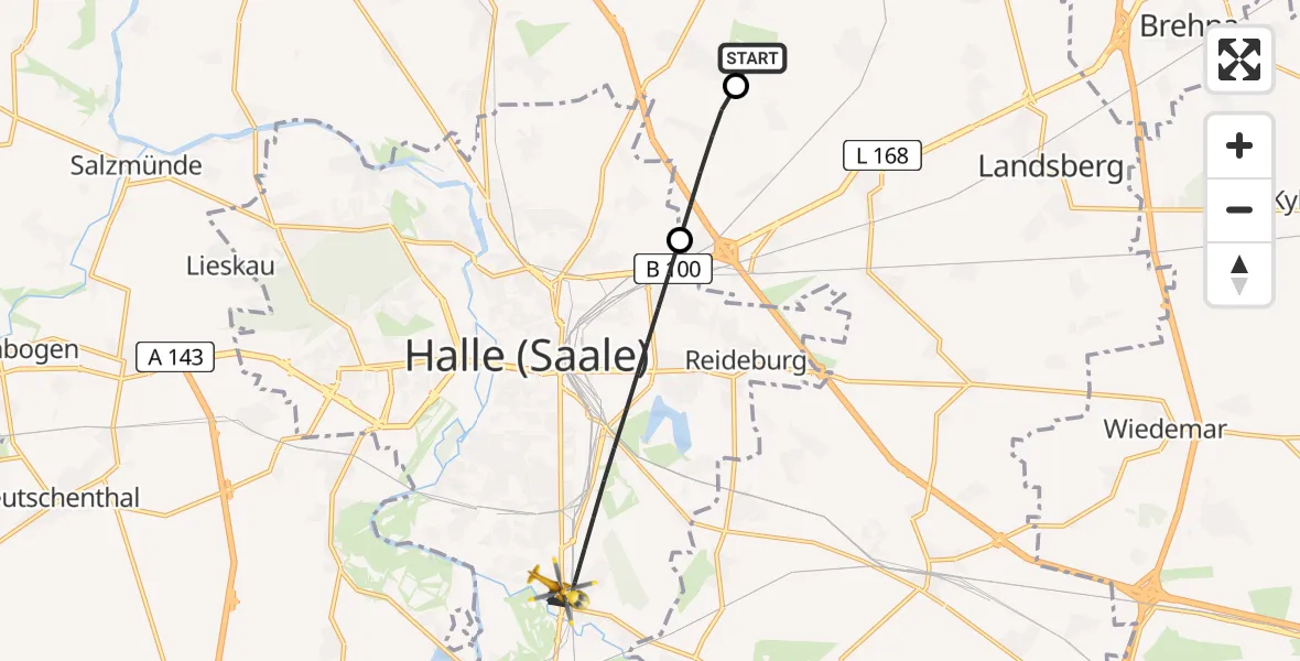 Flugroute Rettungshubschrauber Halle-Oppin Flugplatz - Halle (Saale), 30 Juni 2026, 15:54