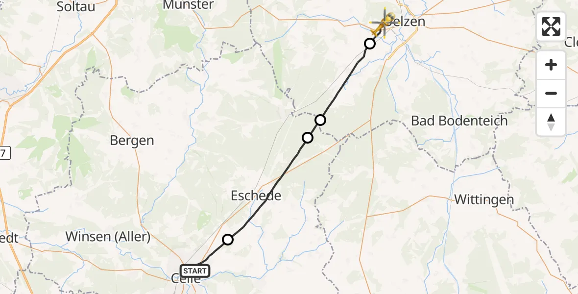 Flugroute Rettungshubschrauber Celle - Uelzen, 30 Juni 2026, 15:57