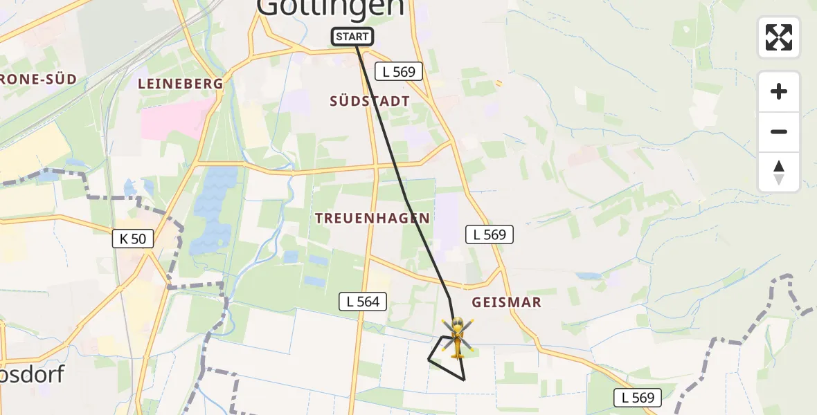 Flugroute Rettungshubschrauber Göttingen - Göttingen, 30 Juni 2026, 16:12