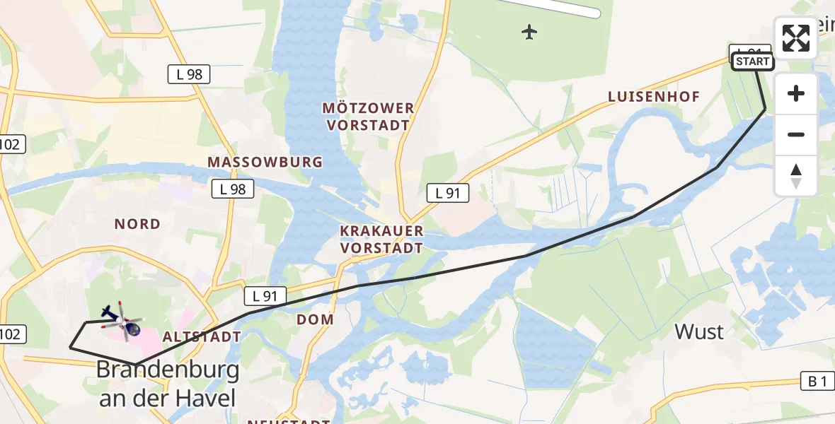 Flugroute Polizeihubschrauber Brandenburg an der Havel - Brandenburg an der Havel, 30 Juni 2026, 16:12