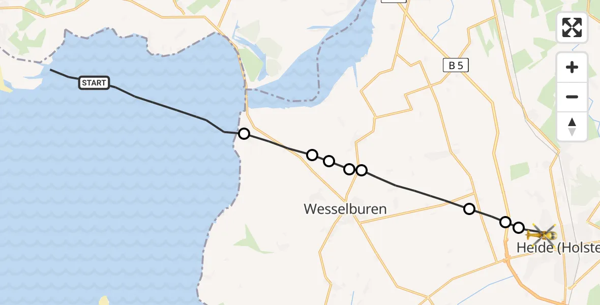 Flugroute Ambulanzhubschrauber Tating - Heide, 30 Juni 2026, 16:16