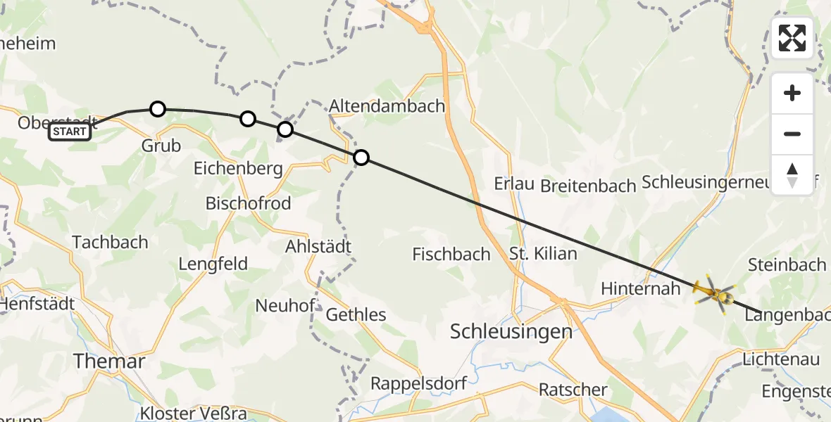 Flugroute Rettungshubschrauber Oberstadt - Schleusingen, 30 Juni 2026, 16:18