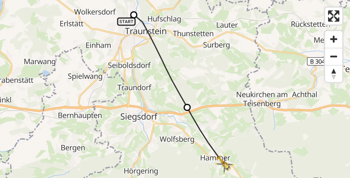Flugroute Rettungshubschrauber Traunstein Hospital - Siegsdorf, 30 Juni 2026, 16:19